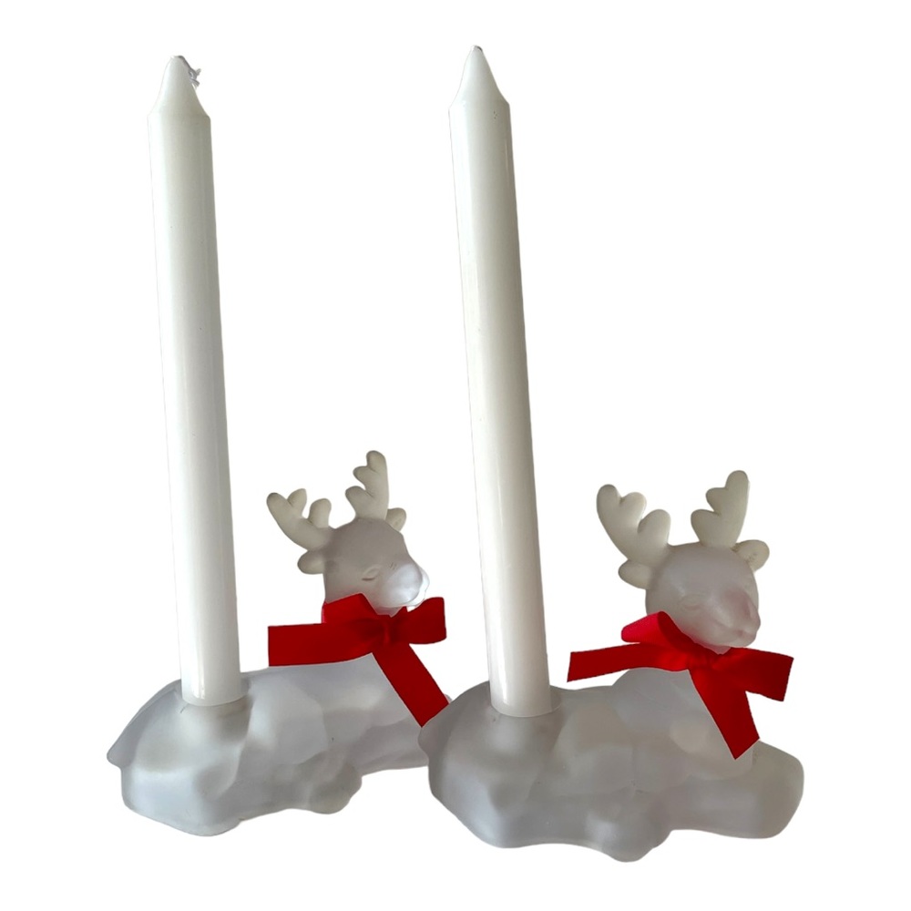 Vintage Centurion Collection Set of Frosted Glass Reindeer Candle Holders